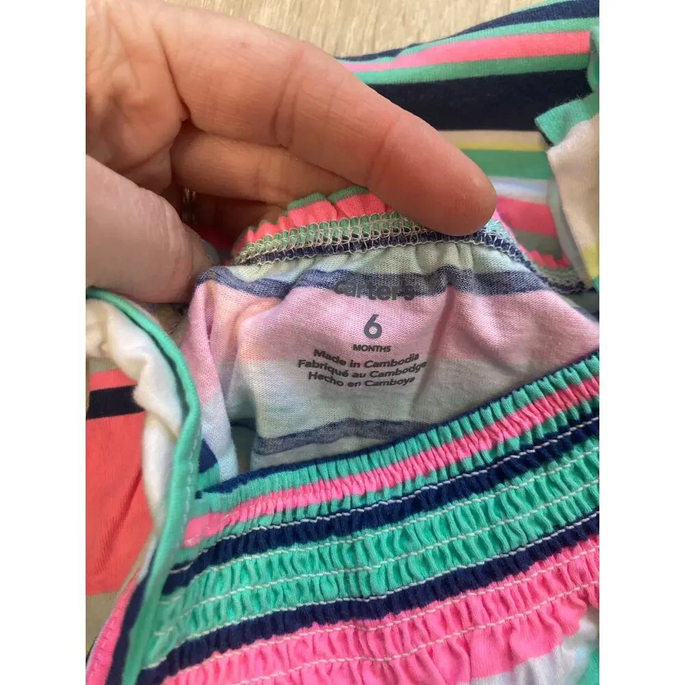 Carter’s Mint & Pink Striped Summer Onesie, Size 6M